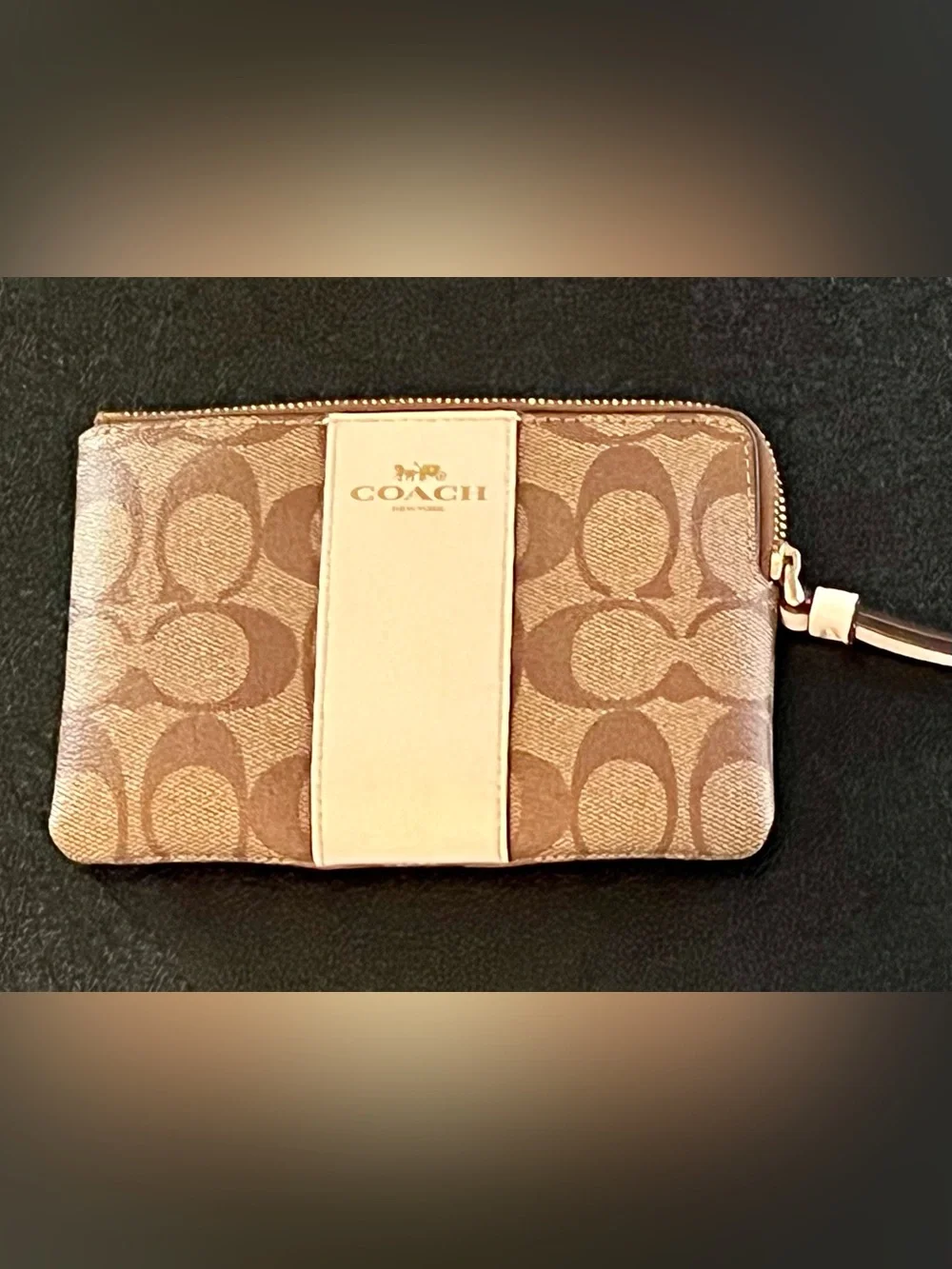 Coach Signature Canvas Wristlet in Brown and Cream - Picture 2 of 5